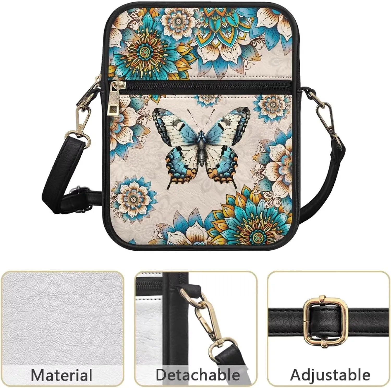 Leather Crossbody Bag for Women Men Small Cell Phone Bag Casual Body Cross Purse with Zipper Closure for Outdoor