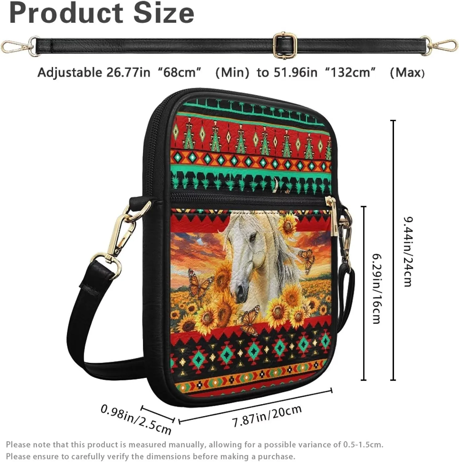 Leather Messenger Bag for Women Crossbody Cell Phone Purse Small Shoulder Pouch for Outdoor 9.5 inch
