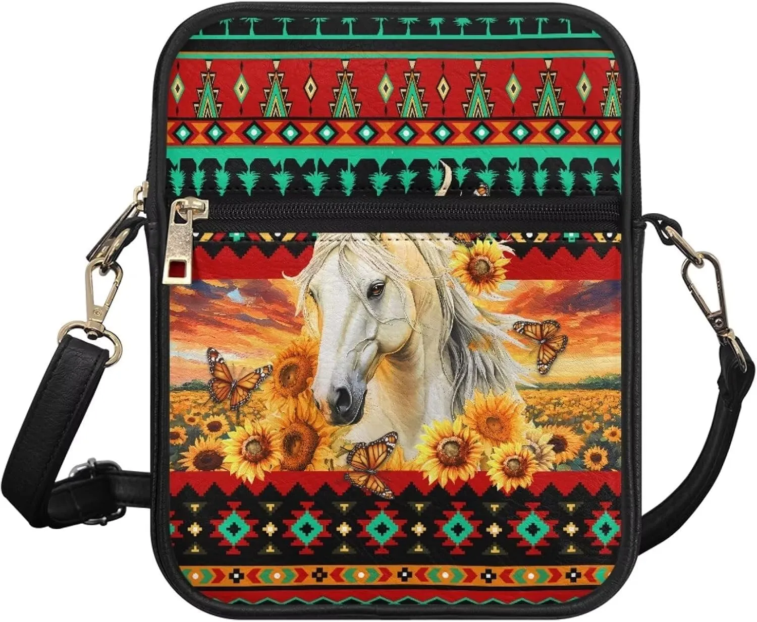 Leather Messenger Bag for Women Crossbody Cell Phone Purse Small Shoulder Pouch for Outdoor 9.5 inch