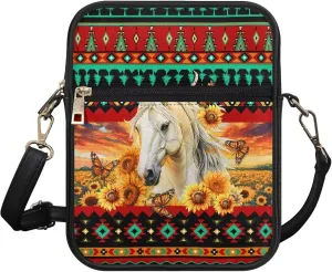 Leather Messenger Bag for Women Crossbody Cell Phone Purse Small Shoulder Pouch for Outdoor 9.5 inch