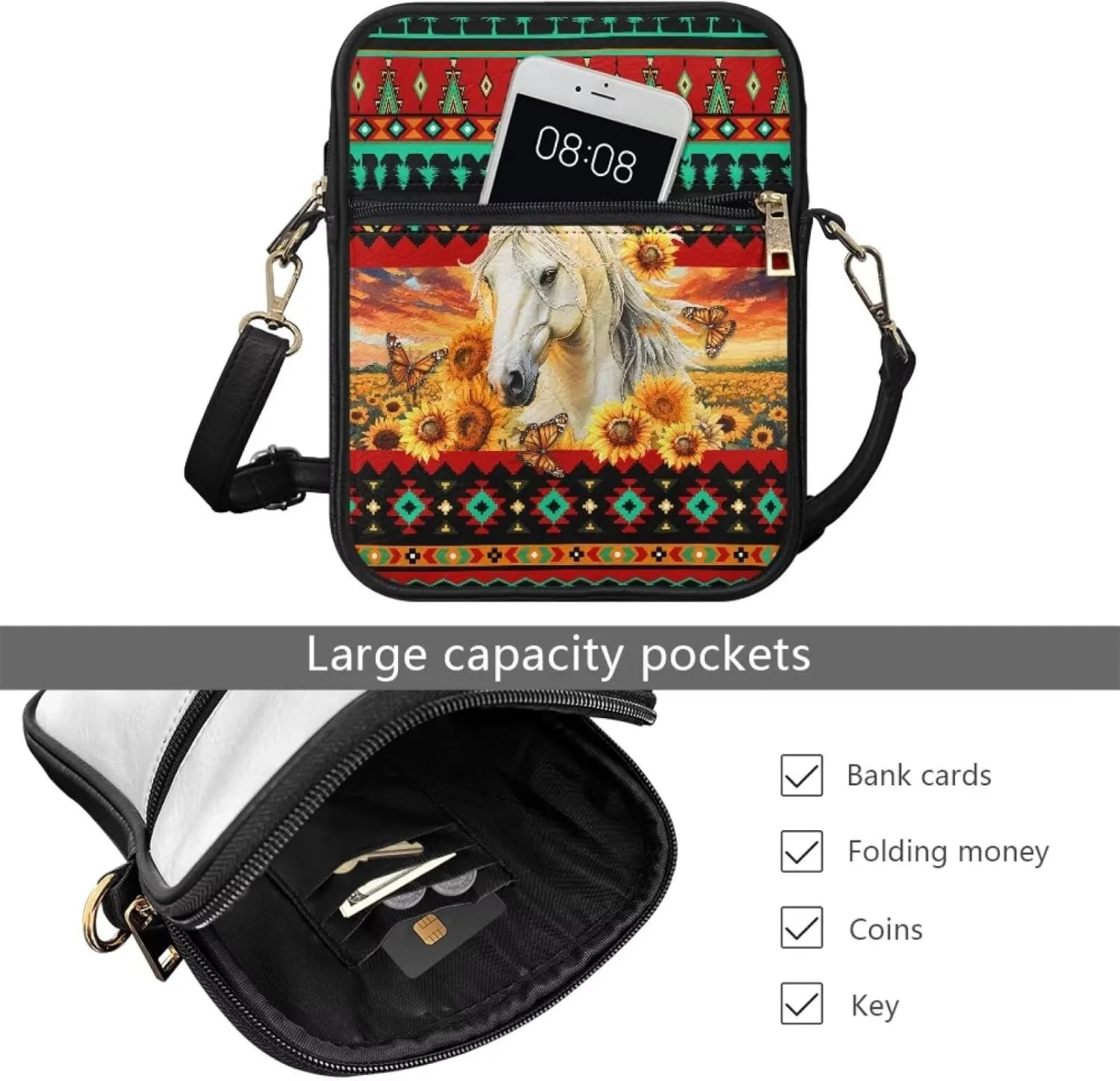 Leather Messenger Bag for Women Crossbody Cell Phone Purse Small Shoulder Pouch for Outdoor 9.5 inch