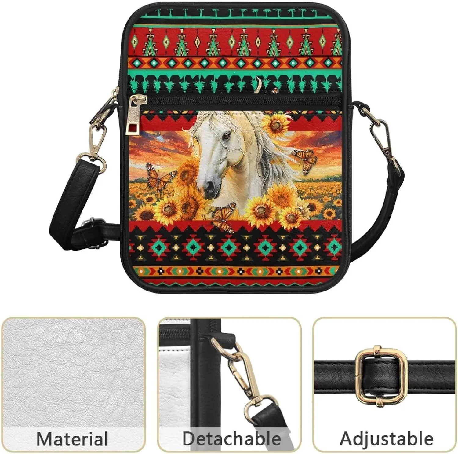 Leather Messenger Bag for Women Crossbody Cell Phone Purse Small Shoulder Pouch for Outdoor 9.5 inch