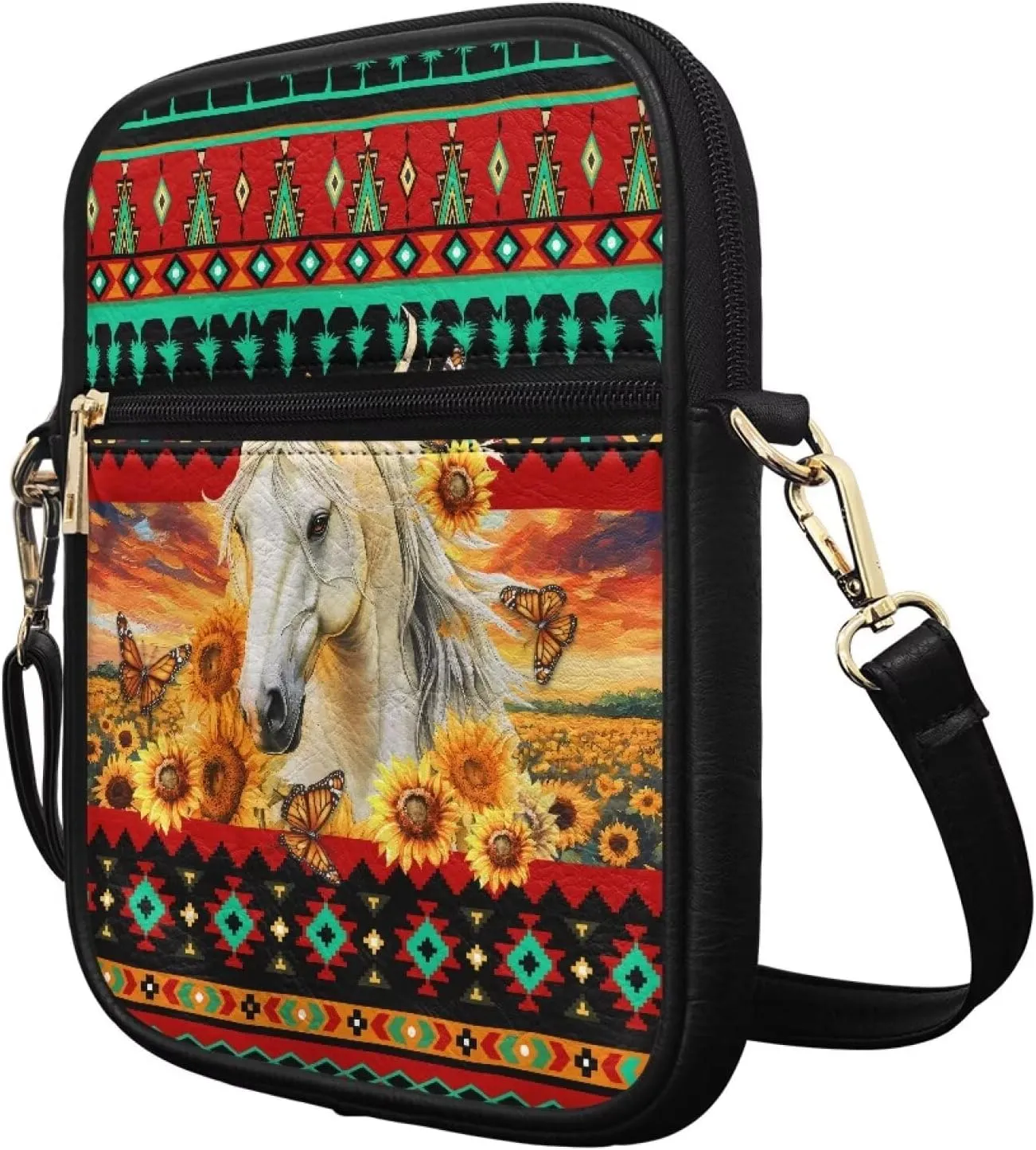 Leather Messenger Bag for Women Crossbody Cell Phone Purse Small Shoulder Pouch for Outdoor 9.5 inch