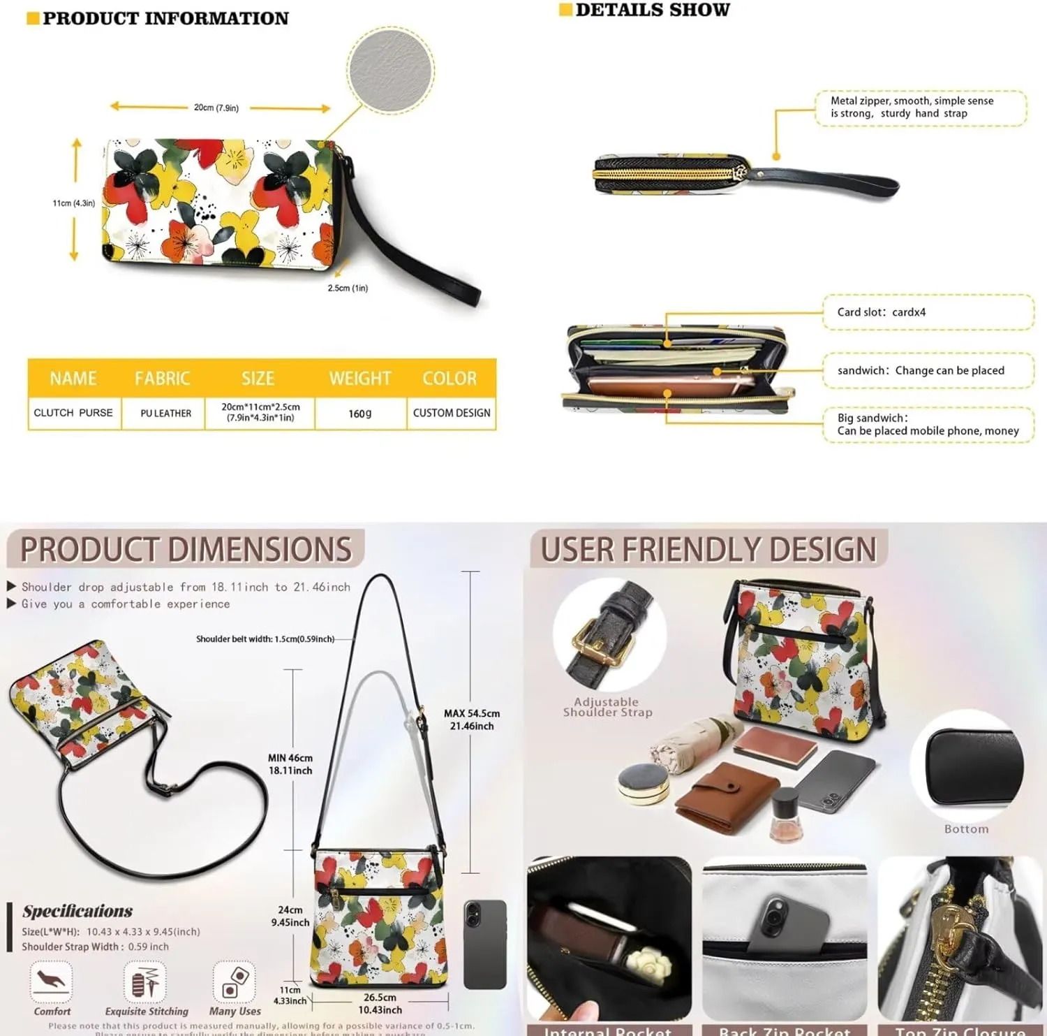 Leather Purses 2Pcs, Fashion Shoulder Bag with Belt Wallet Set of 2 Lightweight & Portable for Independence Day