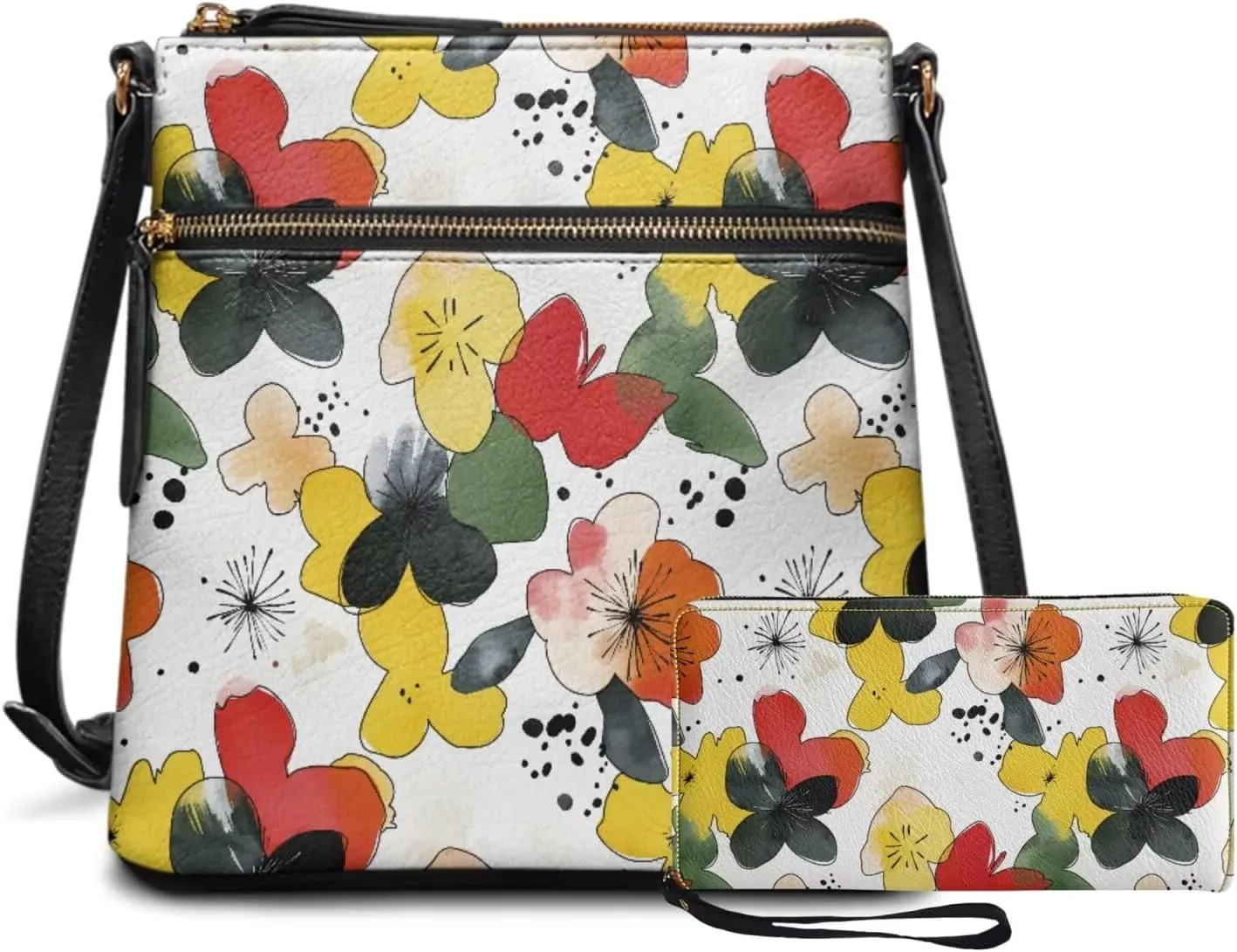Leather Purses 2Pcs, Fashion Shoulder Bag with Belt Wallet Set of 2 Lightweight & Portable for Independence Day