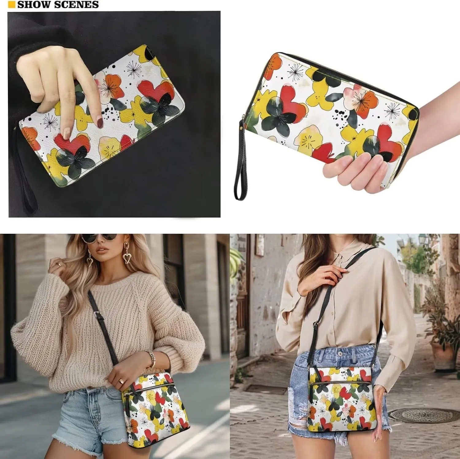 Leather Purses 2Pcs, Fashion Shoulder Bag with Belt Wallet Set of 2 Lightweight & Portable for Independence Day
