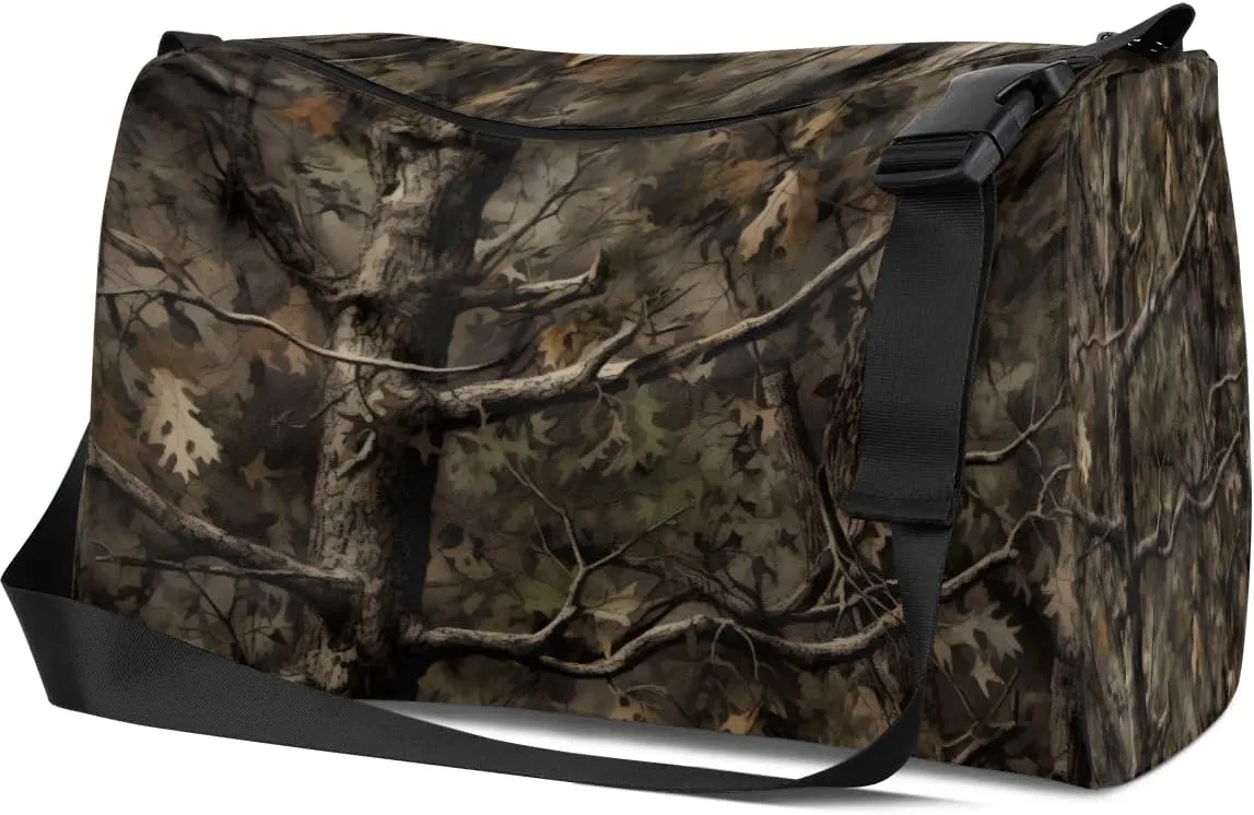 Leather Travel Duffle Bag for Women Men, Forest Tree Camo Small Sports Gym Bag Weekender Overnight Bags Underseat Carry on Luggage Bags for Airplanes, Personal Item Travel Bag,B-805
