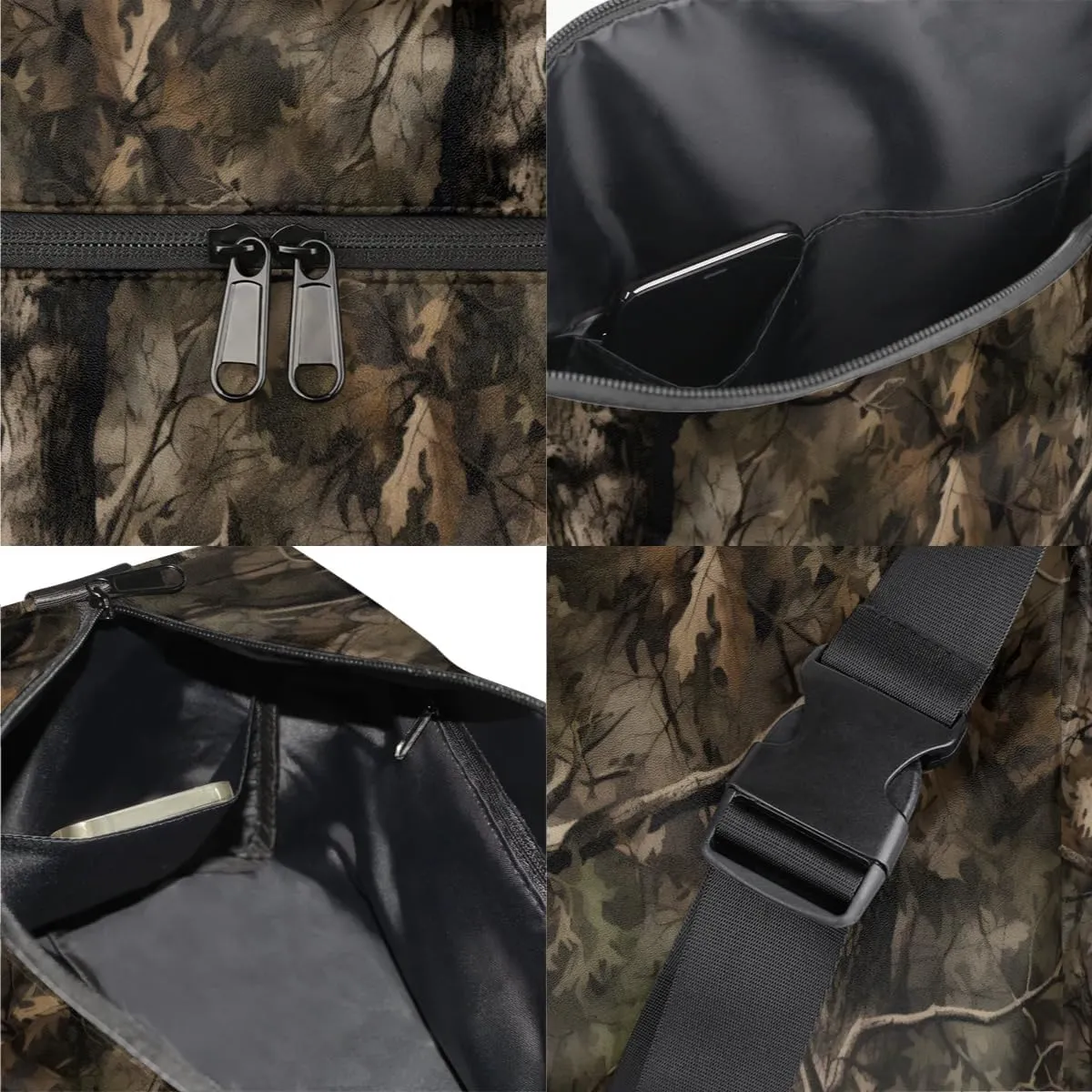 Leather Travel Duffle Bag for Women Men, Forest Tree Camo Small Sports Gym Bag Weekender Overnight Bags Underseat Carry on Luggage Bags for Airplanes, Personal Item Travel Bag,B-805