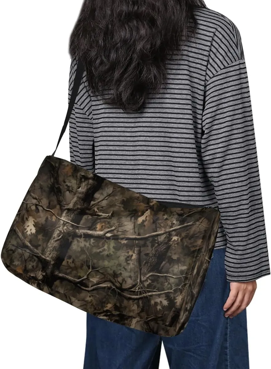 Leather Travel Duffle Bag for Women Men, Forest Tree Camo Small Sports Gym Bag Weekender Overnight Bags Underseat Carry on Luggage Bags for Airplanes, Personal Item Travel Bag,B-805