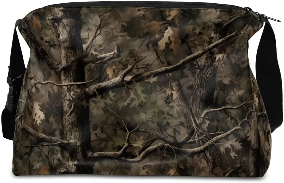 Leather Travel Duffle Bag for Women Men, Forest Tree Camo Small Sports Gym Bag Weekender Overnight Bags Underseat Carry on Luggage Bags for Airplanes, Personal Item Travel Bag,B-805