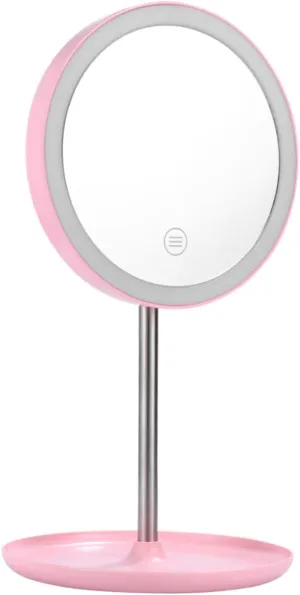 LED Smart Makeup Mirror Portable Rechargeable Cosmetic Mirror with Brightness and Rotation Includes Handy Storage Tray for Makeup
