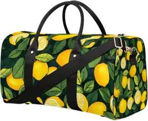 Lemon Yellow Fruit Travel Duffel bag for Men Women Weekender Overnight Bag Gym Bag Carry On Luggage Bags for Yoga Workout Sports
