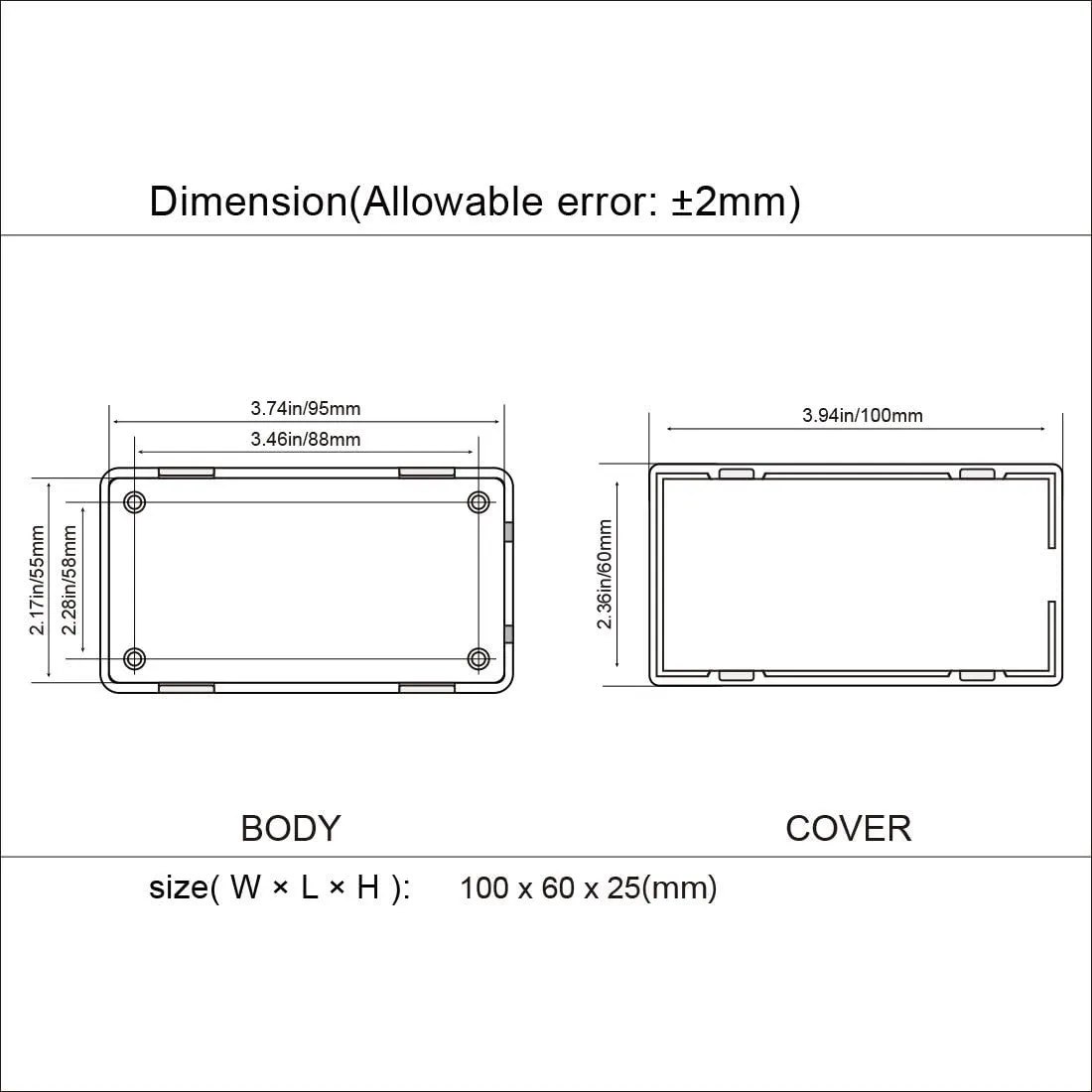 LeMotech Project Box 10 Pieces ABS Plastic Electrical Project Case Small Junction Box for Electronics Black 3.9 x 2.4 x 1.0 inch (100 x 60 x 25 mm)
