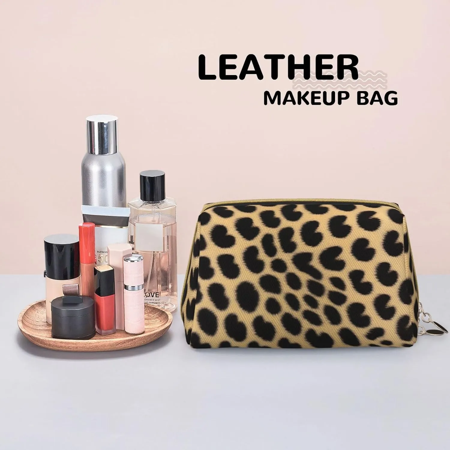 Leopard Animal Print Toiletry Pouch, Travel-Friendly Makeup Organizer For Makeup Brushes, Lipsticks