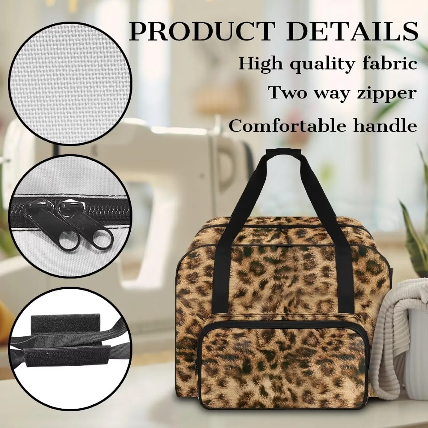 Leopard Sewing Machine Case Heavy Padded Tote Bag Portable Sewing Machine Handbag Dust Proof Compatible with Most Standard Sewing Machines