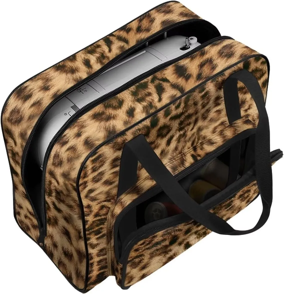 Leopard Sewing Machine Case Heavy Padded Tote Bag Portable Sewing Machine Handbag Dust Proof Compatible with Most Standard Sewing Machines