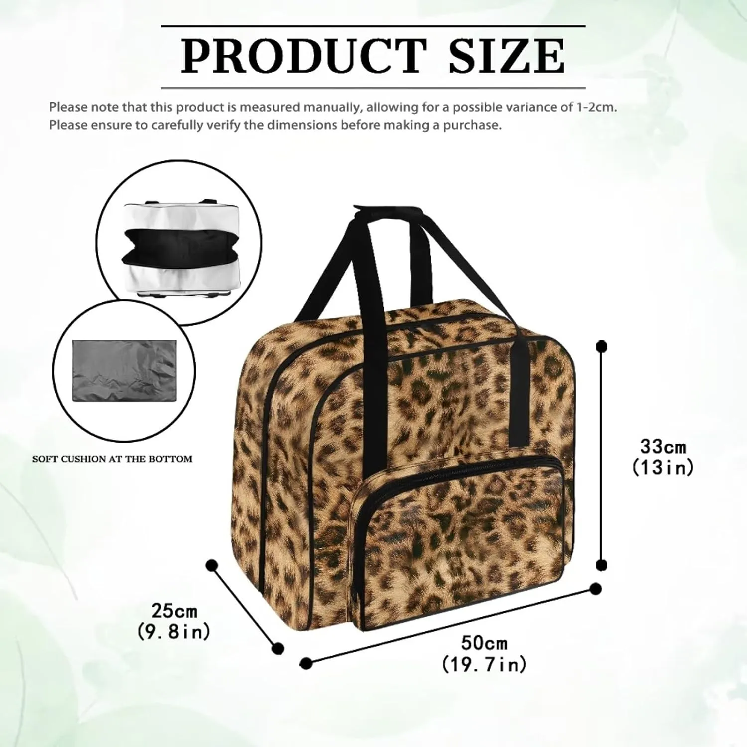 Leopard Sewing Machine Case Heavy Padded Tote Bag Portable Sewing Machine Handbag Dust Proof Compatible with Most Standard Sewing Machines