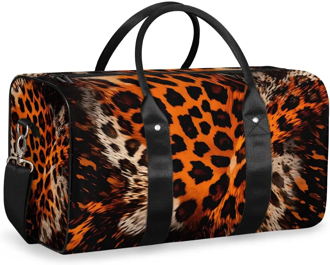 Leopard Tie Dye Print Travel Duffel Bag for Women Men Waterproof Foldable Overnight Weekender Bag Large Capacity Sports Gym Bag