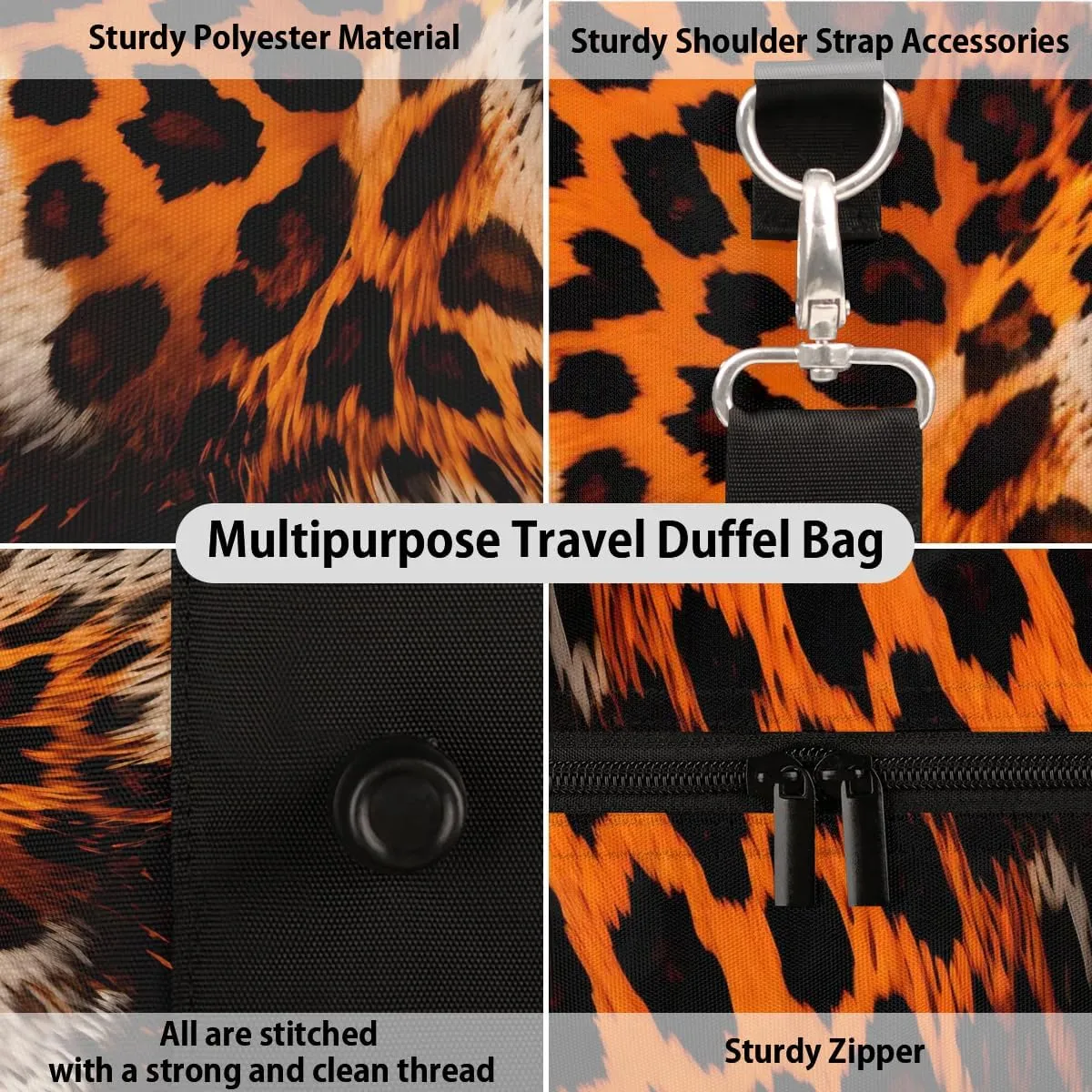 Leopard Tie Dye Print Travel Duffel Bag for Women Men Waterproof Foldable Overnight Weekender Bag Large Capacity Sports Gym Bag