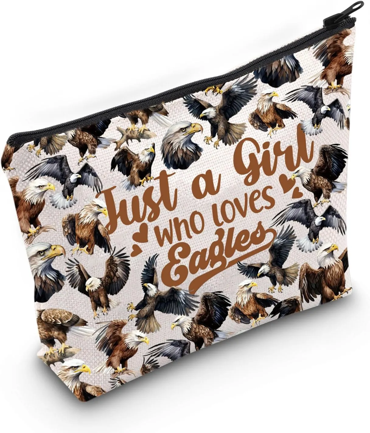 LEVLO Bald Eagle Cosmetic Makeup Bag - Eagle Lover Gift - Zipper Bag