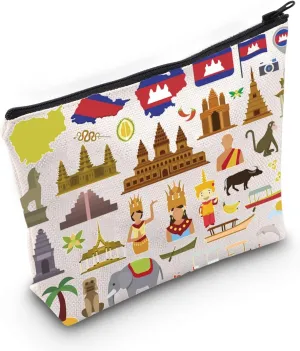 LEVLO Cambodia Travel Cosmetic Bag Cambodia Souvenir Gift Southeast Asia Theme Zipper Pouch Bag Thai Merch (Cambodia)