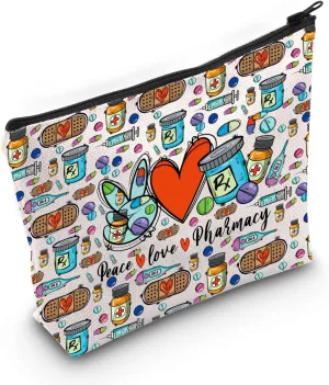 LEVLO Cosmetic Makeup Bag - Pharmacy Tech Gift - Graduation, Birthday - Zipper Pouch - Peace Love