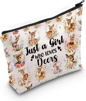 LEVLO Deers Cosmetic Make Up Bag Deer Inspired Gift Just A Girl Who Love Deers Make Up Zipper Pouch Bag (Deers)