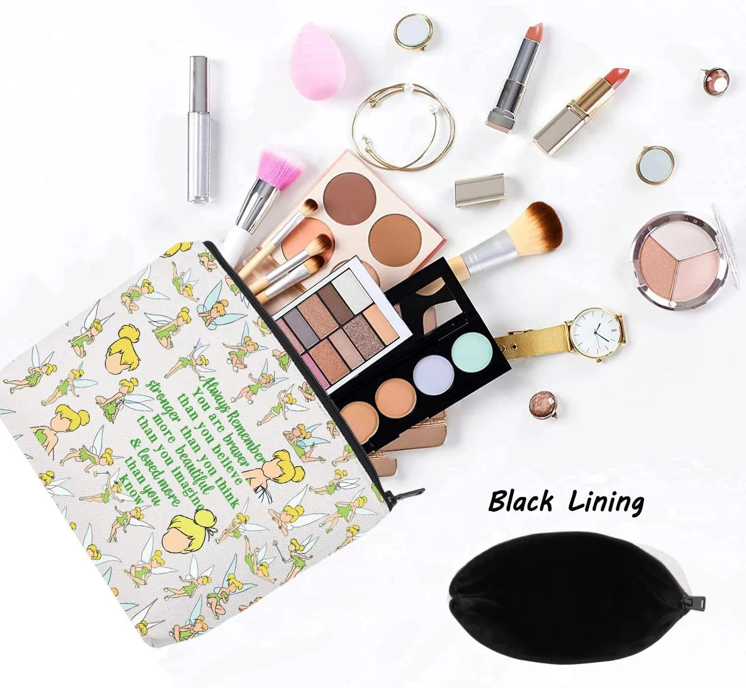 LEVLO Fairy Tale Cosmetic Bag Pixie Fans Inspired Gift You Are Braver Stronger Smarter Than You Think Makeup Zipper Pouch Bag