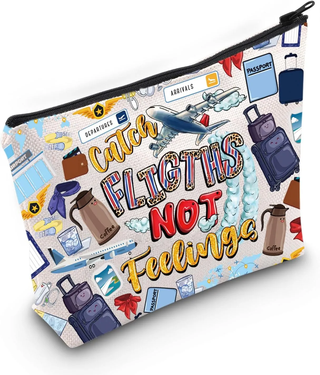 LEVLO Flight Attendant Cosmetic Make Up Bag Pilot Gift Catch The Flights Not Feelings Makeup Zipper Pouch Bag Airplane Traveler Gift (Flights Not Bag)