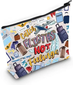 LEVLO Flight Attendant Cosmetic Make Up Bag Pilot Gift Catch The Flights Not Feelings Makeup Zipper Pouch Bag Airplane Traveler Gift (Flights Not Bag)
