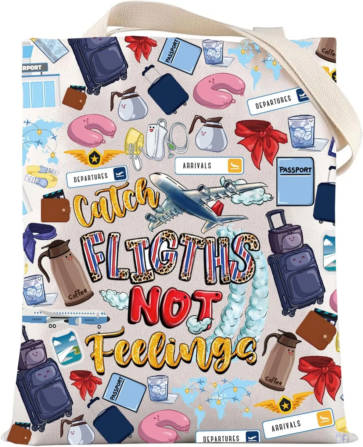 LEVLO Flight Attendant Cosmetic Make Up Bag Pilot Gift Catch The Flights Not Feelings Makeup Zipper Pouch Bag Airplane Traveler Gift (Flights Not Tote)