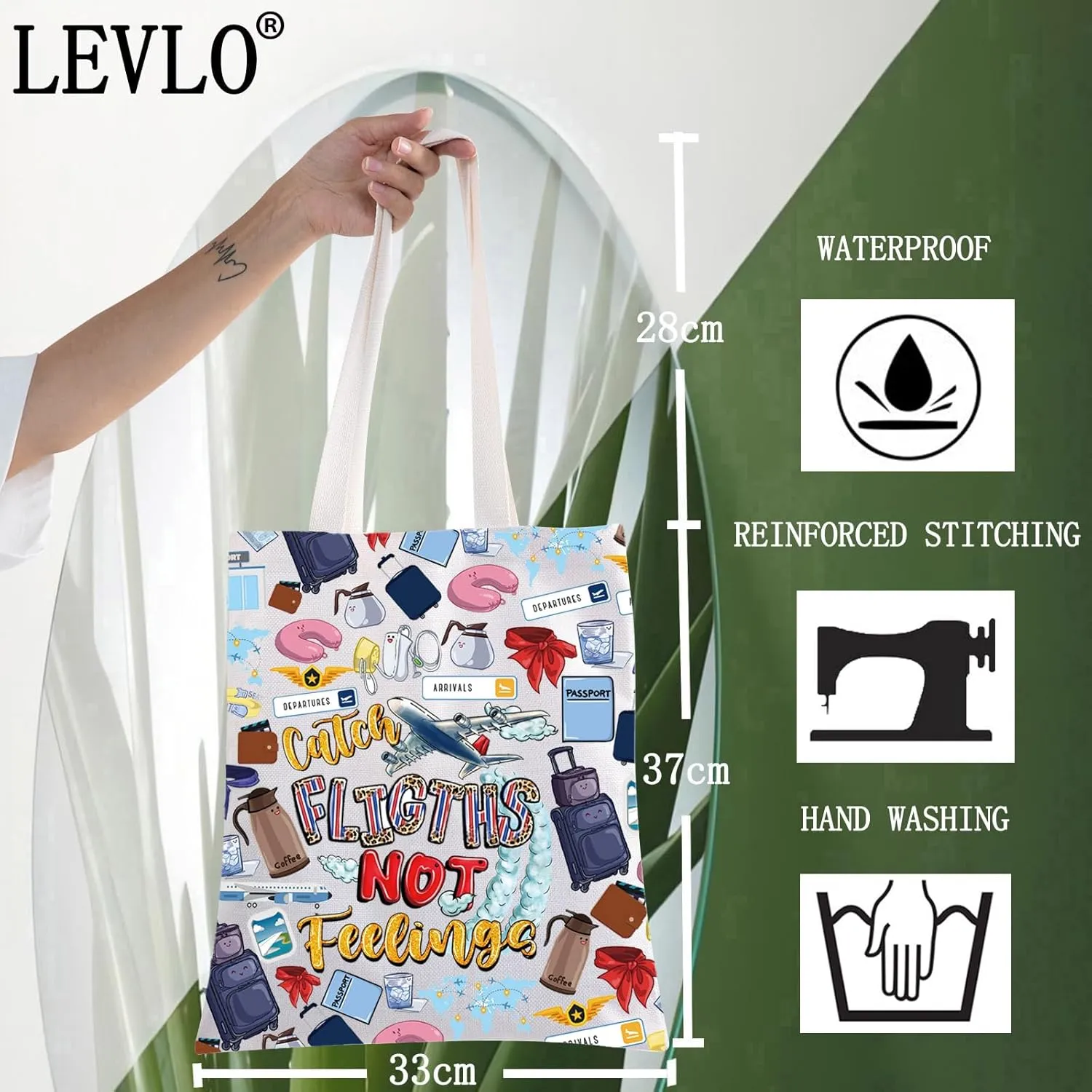 LEVLO Flight Attendant Cosmetic Make Up Bag Pilot Gift Catch The Flights Not Feelings Makeup Zipper Pouch Bag Airplane Traveler Gift (Flights Not Tote)
