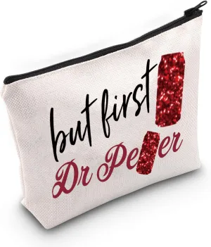 LEVLO Funny Drinks Lover Cosmetic Make Up Bag Drinks Fans Gift But First Drink Makeup Zipper Pouch Bag For Friend Family (First Pepper)