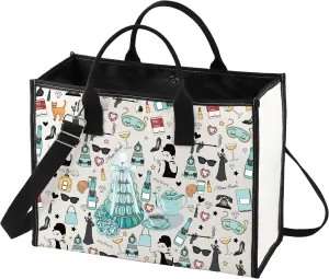LEVLO Holly Golightly Cosmetic Makeup Bag - Unisex Adult - Light Black Cartoon Canvas Cosmetic Bag - 9.05 x 6.69 x 0.3 inches - Zipper Closure - Makeup, Travel, Gift