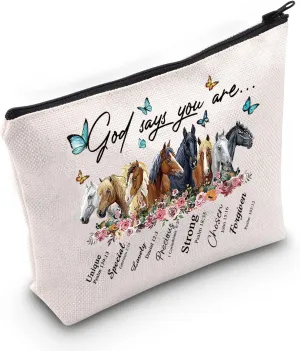 LEVLO Horse Cosmetic Make Up Bag Gift For Horse Lover God Says You Are Unique Special Lovely Chosen Makeup Zipper Pouch Bag (God Says Horse)