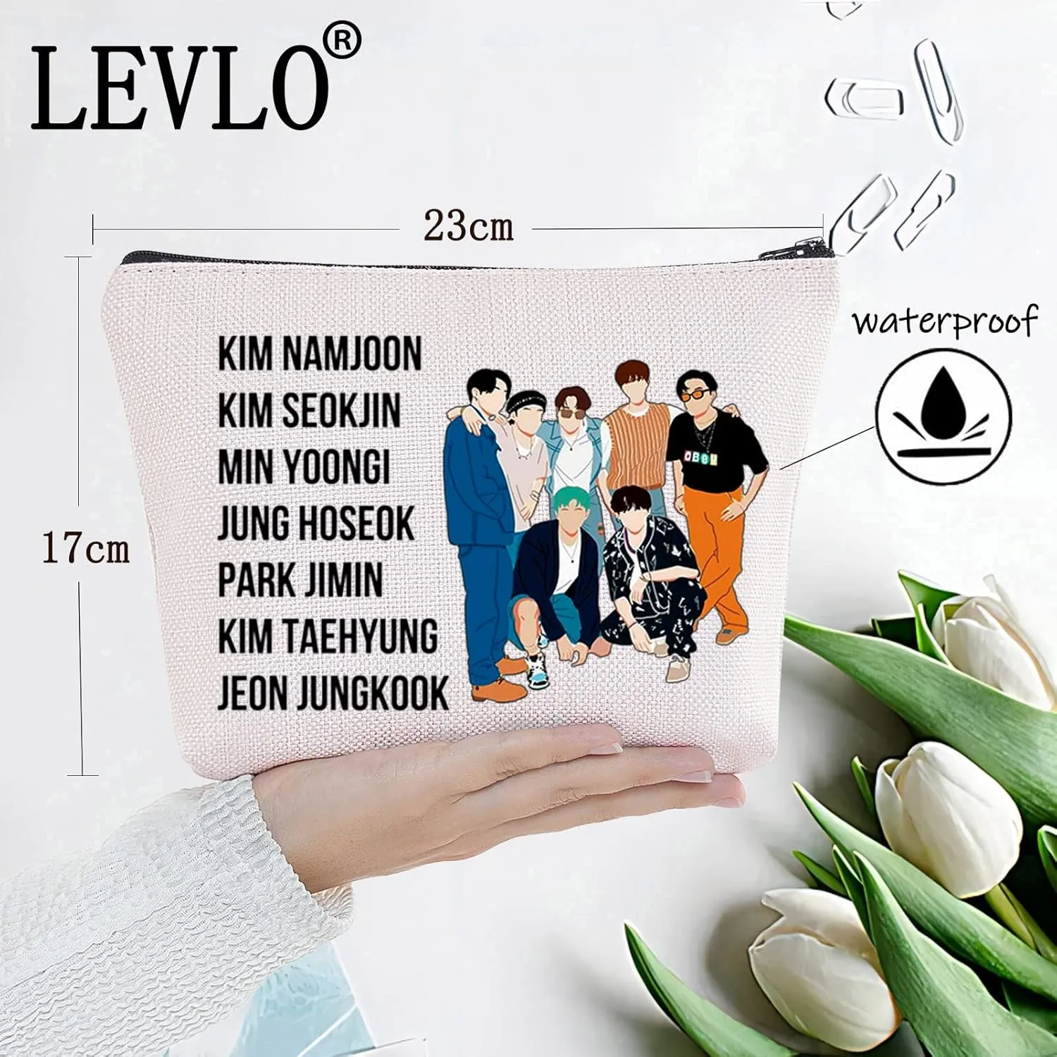 LEVLO Korean Group Cosmetic Bag K-pop Army Members Fans Gift Army Members Name Makeup Zipper Pouch Bag