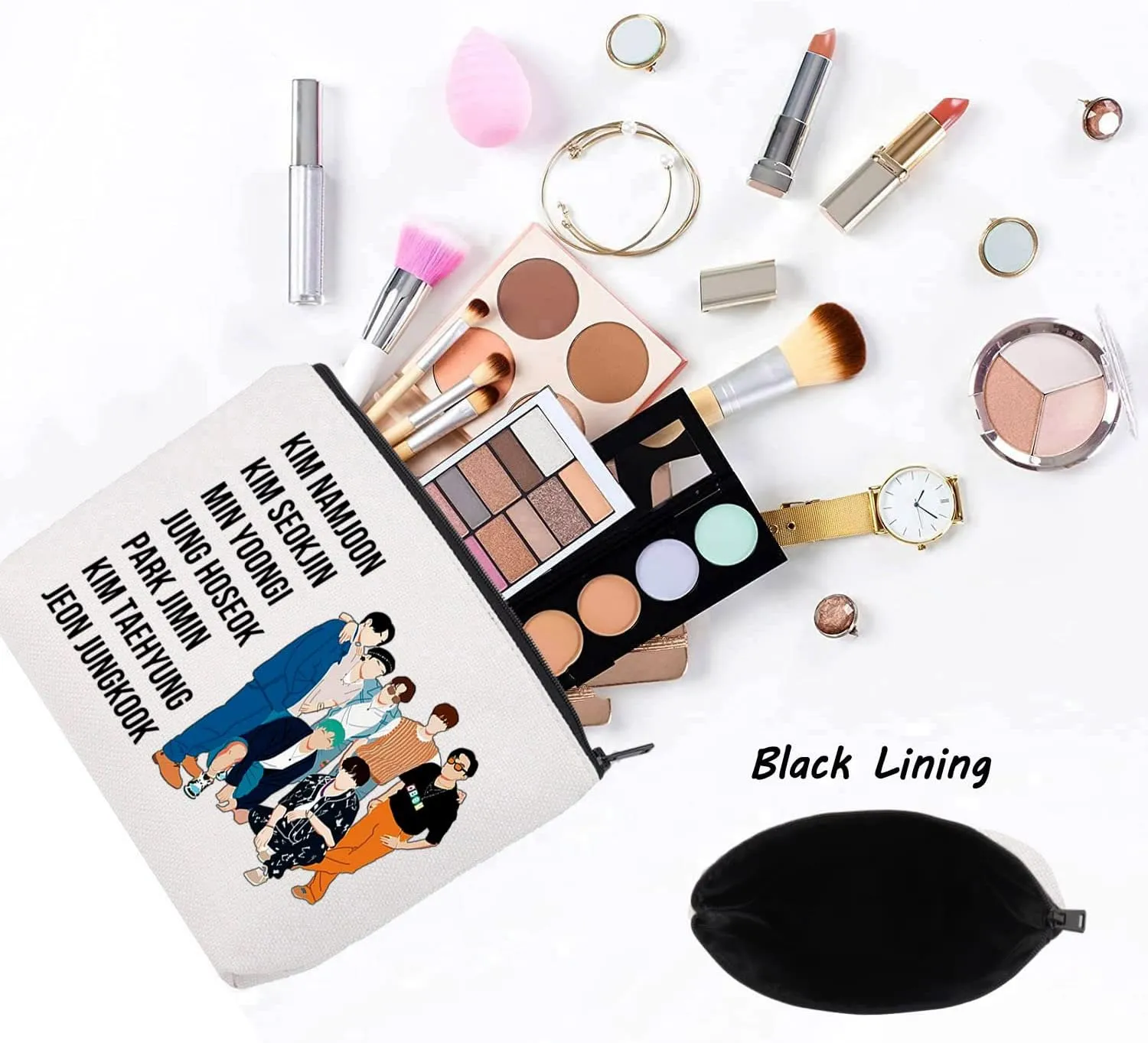 LEVLO Korean Group Cosmetic Bag K-pop Army Members Fans Gift Army Members Name Makeup Zipper Pouch Bag