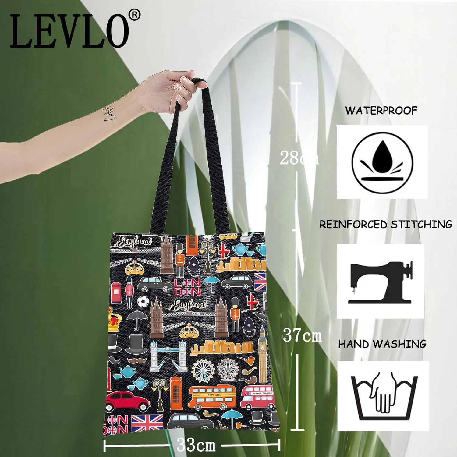 LEVLO London Travel Gift British Theme Cosmetic Bag England Souvenir Gift United Kingdom Make Up Zipper Pouch Bag (London BT)