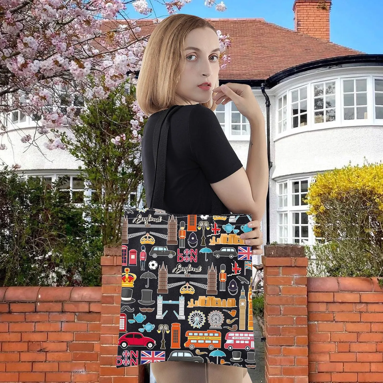 LEVLO London Travel Gift British Theme Cosmetic Bag England Souvenir Gift United Kingdom Make Up Zipper Pouch Bag (London BT)