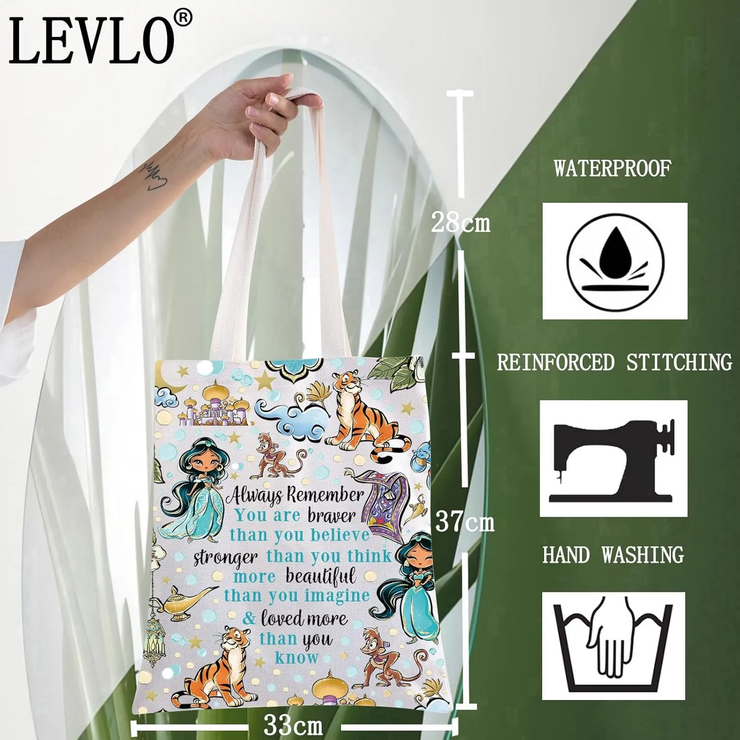 LEVLO Princess Arab Cosmetic Make Up Bag Fairy Tales Fans Gift You Are Braver Stronger Smarter Than You Think Princess Zipper Pouch Bag (Arab moli T)
