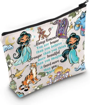 LEVLO Princess Arab Cosmetic Make Up Bag Fairy Tales Fans Gift You Are Braver Stronger Smarter Than You Think Princess Zipper Pouch Bag For Movie Fans (Always Jasm)