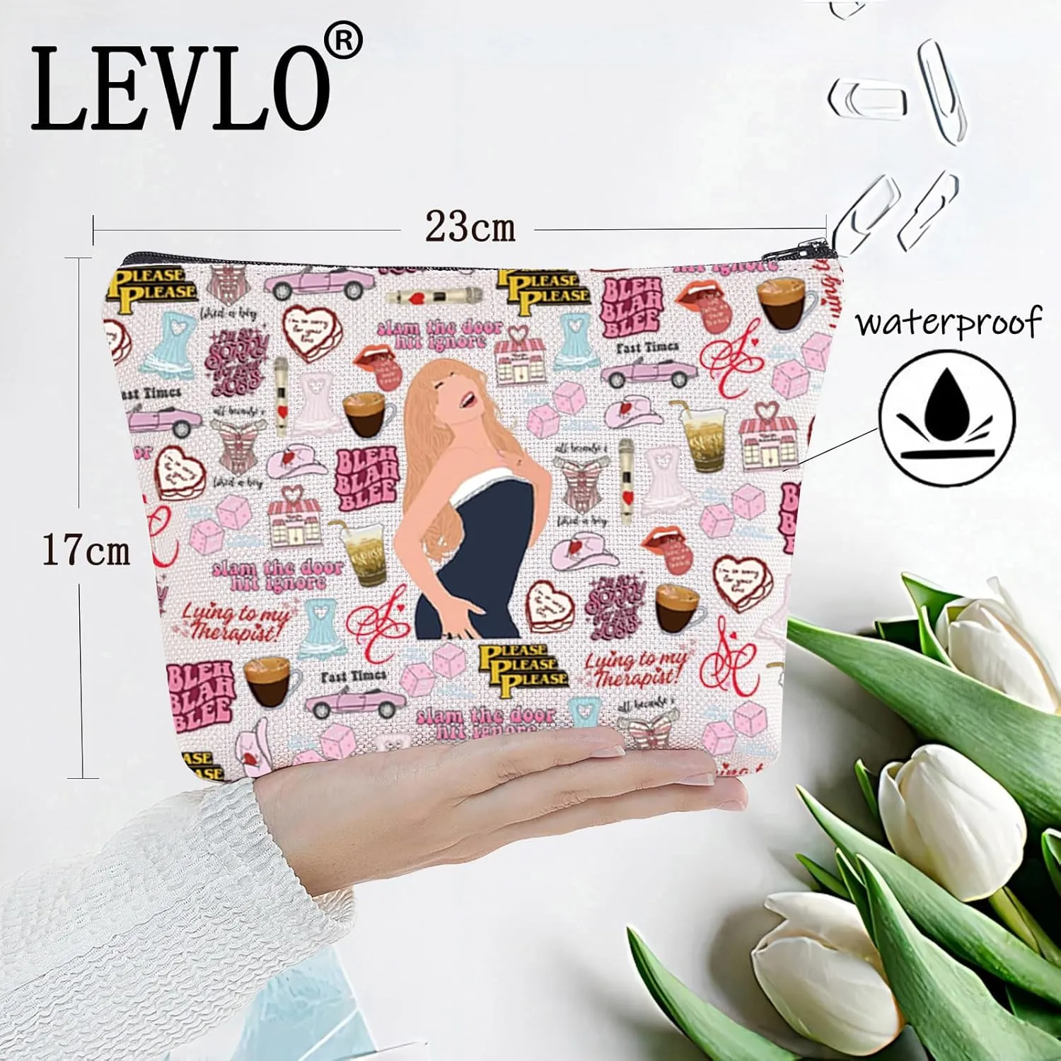 LEVLO Singer Cosmetic Makeup Bag Music Album Lover Gift Music Concert Zipper Pouch Bag Singer Tour Merchandise(Bleh Bag)