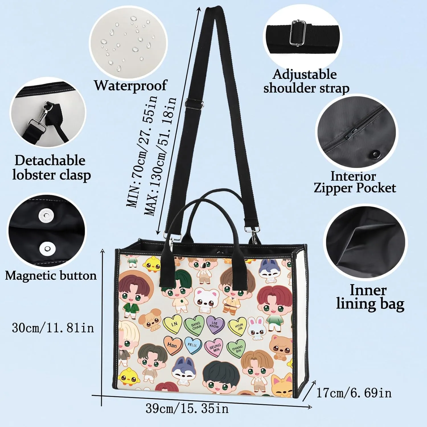 LEVLO SKZ Cosmetic Makeup Bag SKZ K-POP Fans Gift K-POP Cartoon Member Makeup Zipper Pouch Bag (SKZ LT)