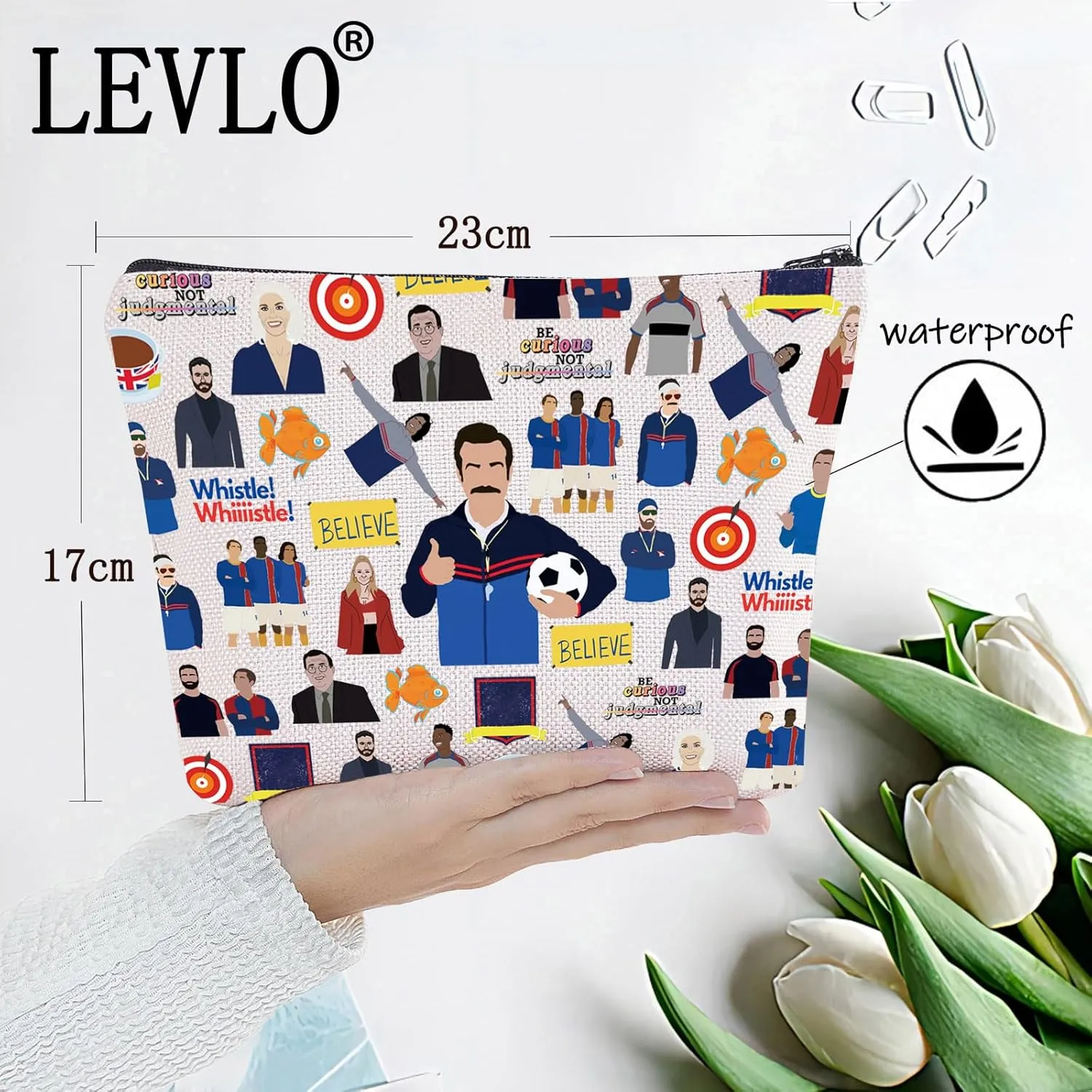 LEVLO Soccer Coach Makeup Bag Soccer Coach TV Show Gifts You Are Braver Stronger Smarter Than You Think Believe Zipper Pouch Bag (Believe Full)
