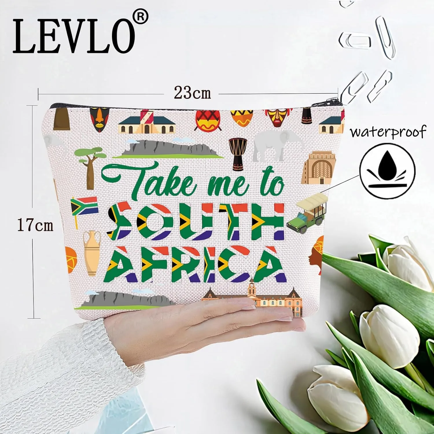 LEVLO South Africa Symbols Travel Cosmetic Bag South Africa Souvenir Gift Take Me To South Africa Makeup Zipper Pouch Bag For Traveler (Take Me To South Africa)