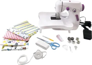 LEXiBOOK, The Sewing Workshop, Sewing Machine, 5 Fabric Coupons & Accessories Included, White/Purple, SW200