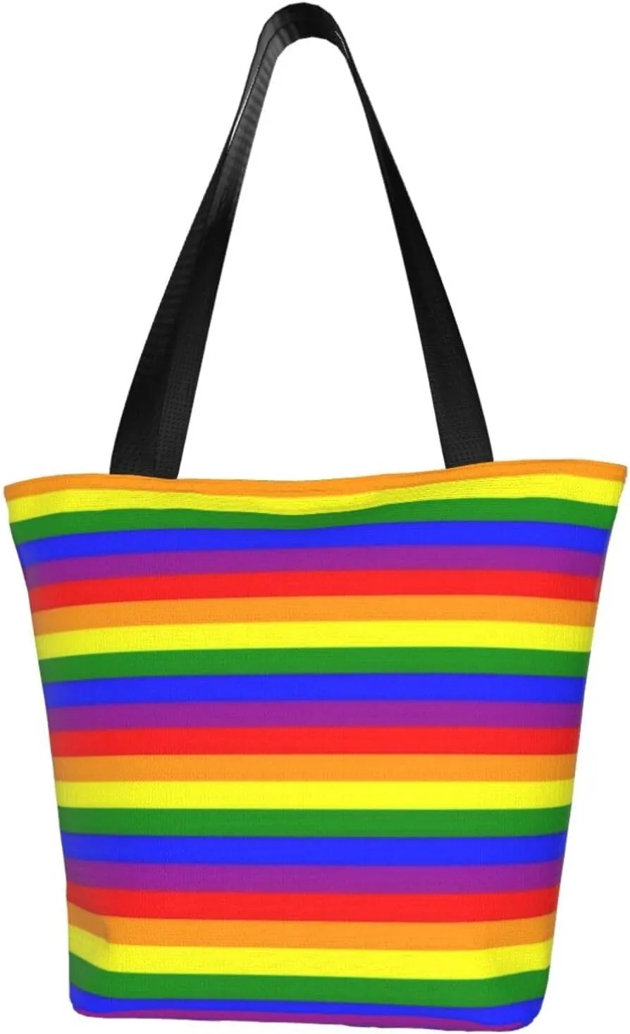 LGBT Pride Gay Rainbow Women's Tote Bag Lightweight Shopping Handbag Travel Shoulder Bag With Zipper