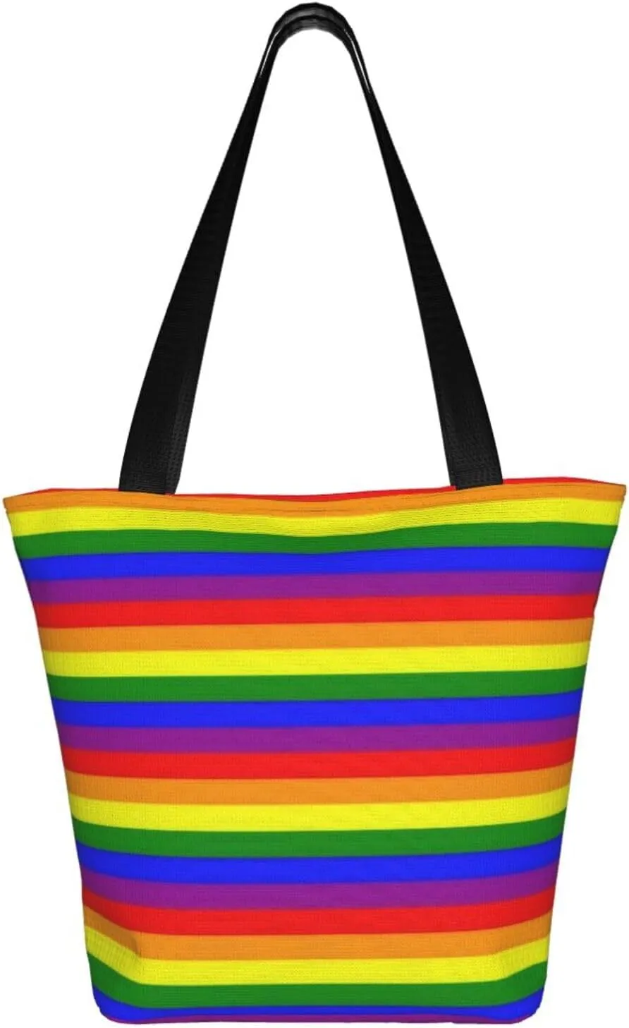LGBT Pride Gay Rainbow Women's Tote Bag Lightweight Shopping Handbag Travel Shoulder Bag With Zipper