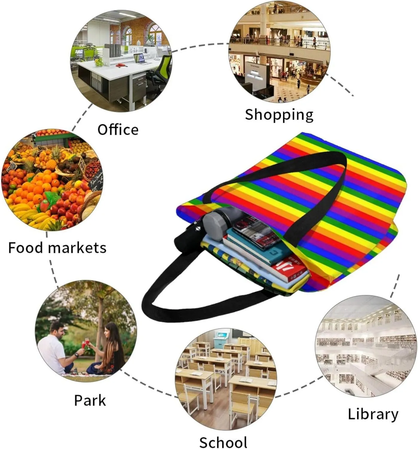 LGBT Pride Gay Rainbow Women's Tote Bag Lightweight Shopping Handbag Travel Shoulder Bag With Zipper