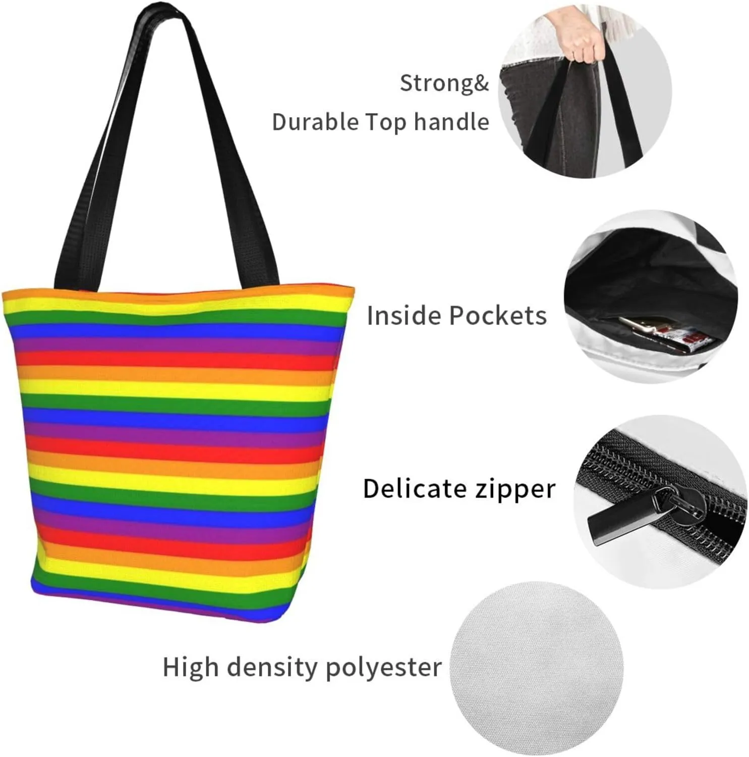 LGBT Pride Gay Rainbow Women's Tote Bag Lightweight Shopping Handbag Travel Shoulder Bag With Zipper